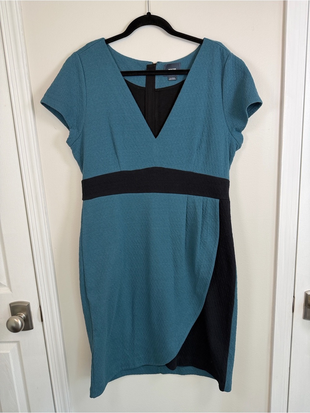 Maeve Anthropologie Splitshade Tulip Hem Dress XL Teal Black V Neck Colorblock